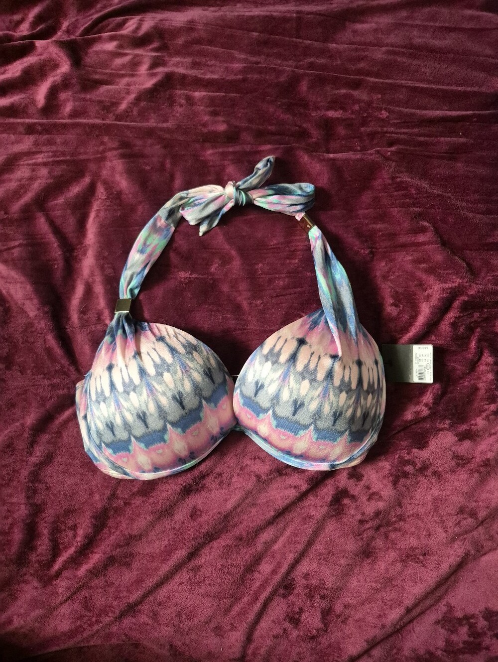 Victoria's Secret Pink & Blue Tie-Dye Halter Bikini Top 34dd Brand New With Tags